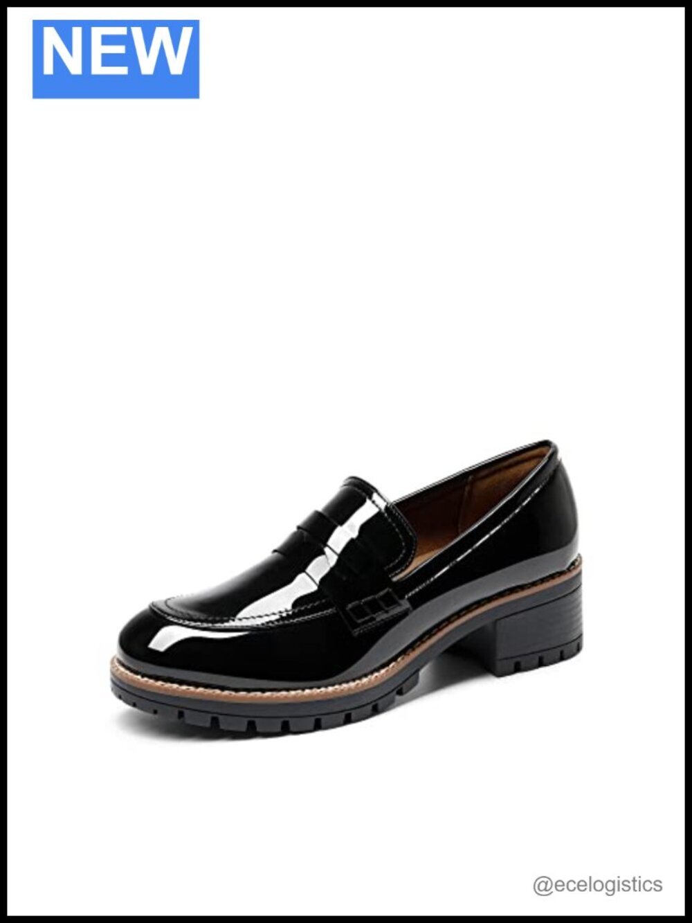 Women's Platform Chunky Heeled Loafers, PU Leather Slip-On Business Casual Shoes